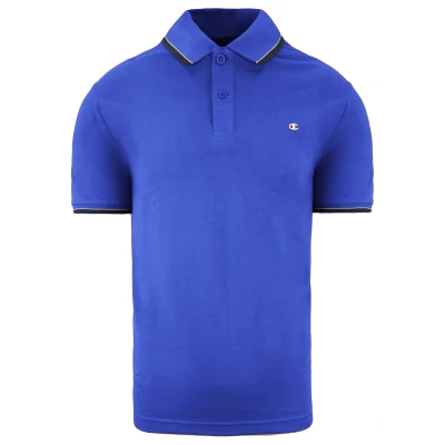 Image of Champion Easy Fit Short Sleeve Blue Mens Cotton Logo Polo Shirt 207901 1688