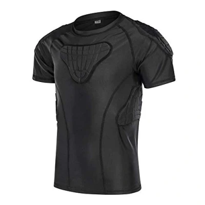 Image of Youth Boys Padded Compression Shirt Vest Rib Protector Top for Rugby Football Paintball Baseball Soccer Basketball