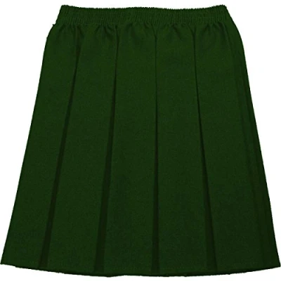 Image of ND Sports Girl&#039;s School Uniform Full Elastic Box Pleat Skirt 2 Piece Set for 17 18 Years, Bottle Green