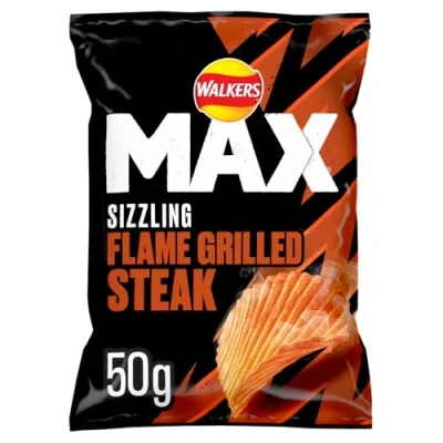Image of Walkers Max Flame Grilled Steak Crisps, 50 g, Pack of 24