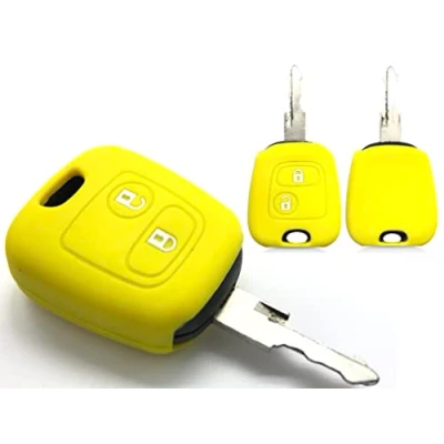 Image of Nordecco Silicone Key Protective Cover Fits For Peugeot 106 107 206 207 306 307 406 407 Partner 408 607, Citroen C1 C2 C3 Berlingo Saxo Picasso Xsara, Toyota Aygo 2 Button (Yellow)