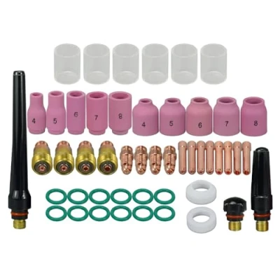 Image of RIVERWELD TIG Stubby Gas Lens &amp; Collets Body 17GL020 17CB20 Glass Cup #10 16mm Assorted Size Kit WP 17 18 26 Welding Torch 49pcs