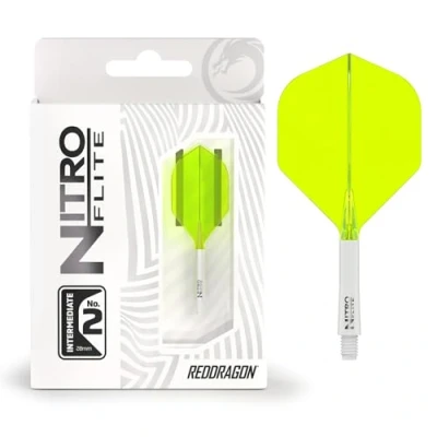 Image of RED DRAGON Darts Nitro Flite Integrated Flight &amp; Shaft System No.2 Shape and Design White Yellow Colour, Intermediate Length