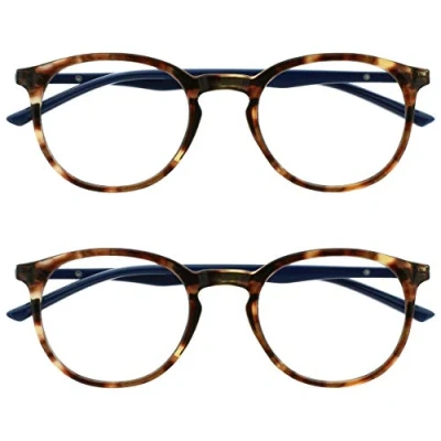 Image of Opulize Met 2 Pack Brown Tortoiseshelll Navy Blue Reading Glasses Large Round Mens Womens Spring Hinges RR60 +0.00