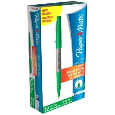 Image of Paper Mate Nylon Flair Ultra Fine Tip Roller Ball Pen Green (Pack of 12)