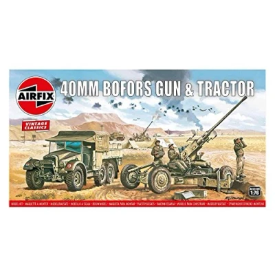 Image of Airfix Vintage Classics Set A02314V Bofors 40mm Gun &amp; Tractor Plastic Model Motor Vehicle Kits for Adults Children 8+, Includes 107 Pieces, Sprues Decals 1:76 Scale