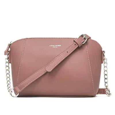 Image of David Jones Women&#039;s Small Crossbody Bag Chain Shoulder Strap Rigid Faux Leather Messenger Elegant Saddle Fashion Clutch Handbag Evening Party Zipper Purse Work Travel Pink