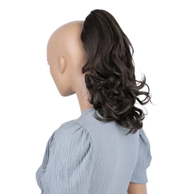 Image of CAISHA 14&quot; Natural Wavy Ponytail With Butterfly Clip Hairpiece Heat resistant Synthetic Fibres Dark Brown H131