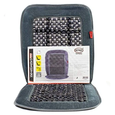Image of HEYNER Germany SoftVelvet Car Seat Cover Wooden Cushion Grey beaded beads Massage Ventilation Comfort Taxi Van Motorhome H709000
