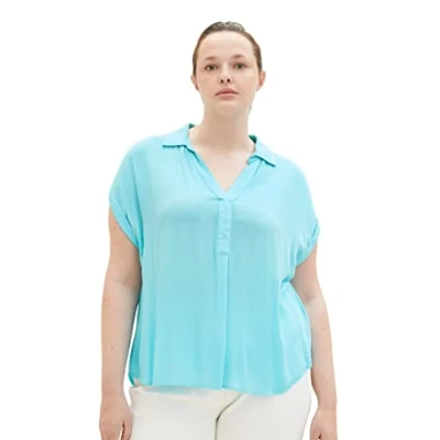 Image of TOM TAILOR Women&#039;s 1037305 Plussize Bluse, 26007 Teal Radiance, 46