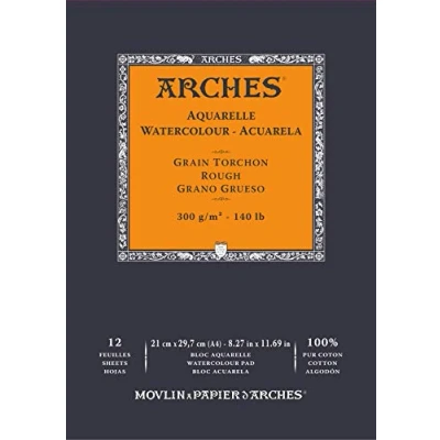 Image of ARCHES A1795101 Aquarelle 100% Thick 300g A4 Glued Pad 12 Sheets Natural White, Grey