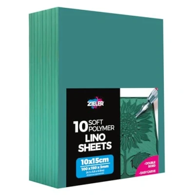 Image of Lino Sheets Printing Block by Zieler® Double Sided, Easy Carve Soft A6 (150x100x3mm) Sheets. Ideal for School or Home (Pack of 10)