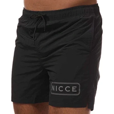 Image of Nicce Stretch Waist Black Graphic Logo Mens Plinth Swim Shorts 1059 W005 0001