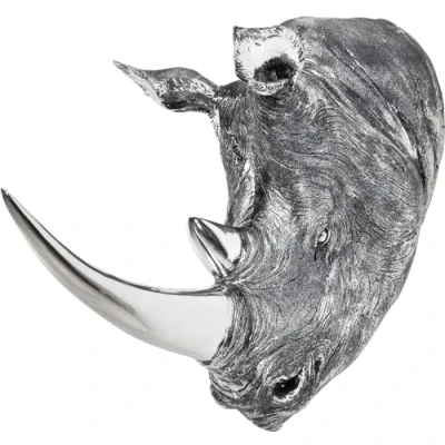 Image of Kare Design Deco Head Rhino Antique, silver, polyresin electroplated, wall room decor sculpture, home for living room, bedroom, 53x44x19cm (H/W/D)