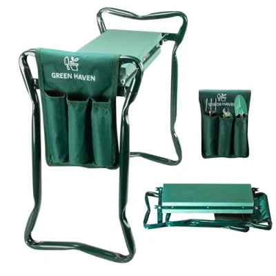 Image of GREEN HAVEN 2 in 1 Garden Kneeler Seat with Handles &amp; Tools Bag Heavy Duty Foldable EVA Foam Padded Lightweight Kneeling Stool for Gardening Multi Use Portable