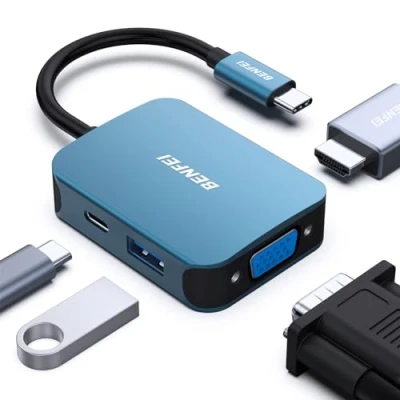 Image of BENFEI USB C HUB 4in1, Type to HDMI VGA Adapter, Power Delivery, Compatible with iPhone 15 series, MacBook Pro/Air 2023, iPad Pro, iMac, S23, XPS 17