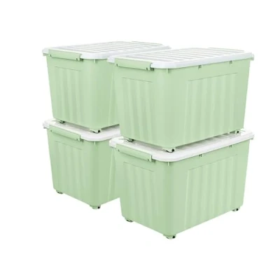 Image of Cetomo 55L*4 Storage Boxes with Wheels, Plastic Box Lid, Latching Buckles, Click Closure, Stackable, Nesting, Durable Organizer for Home Office Clothes, Green, 55L 4 Pack