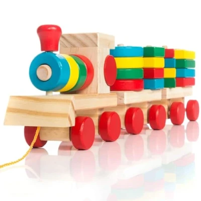 Image of wooden train toy train; children&#039;s toys sorting cube learning