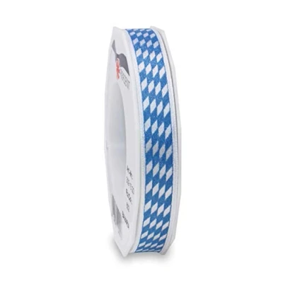 Image of Präsent Bavaria Printed Satin Ribbon White Blue 15 mm Width, 20 m Length