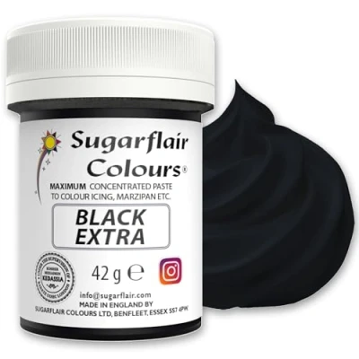 Image of Sugarflair Black Extra Food Colouring Paste, Maximum Concentrated for Buttercream, Sugar Royal Icing, Cake Decorations and More! Vibrant Colour Dye 42g