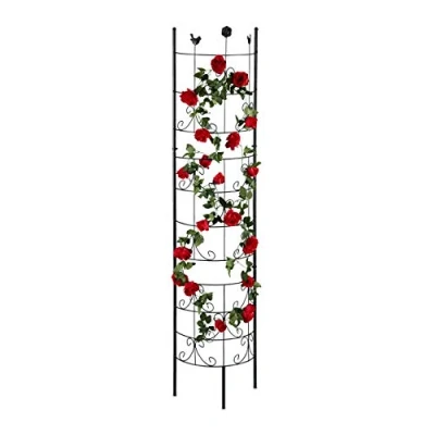 Image of Relaxdays metal trellis, climbing plants growing frame, 180 cm high, decorative design, free standing, black