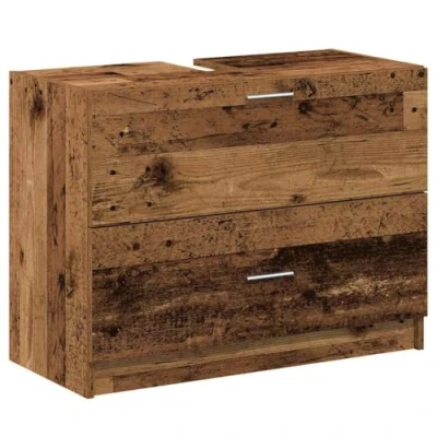 Image of vidaXL Bathroom Sink Cabinet Rustic Reclaimed Wood Vanity Durable Freestanding Storage with Drawers, Weathered Look, 78x37x59 cm