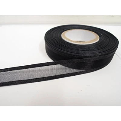 Image of 1 roll of 15mm Edged Organza Ribbon x 25 metres Black Double Sided Satin Edge Sheer 15 mm 1.5cm