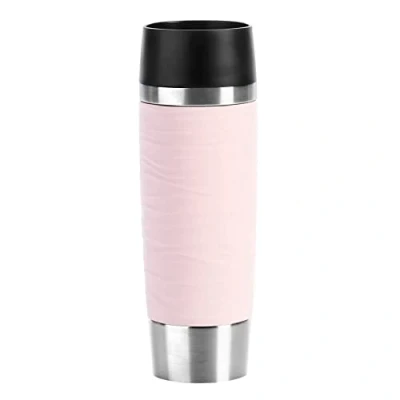 Image of Emsa N2012200 Waves Grande Travel Mug/Thermal Mug, Stainless Steel Silicone Plastic, Powder Pink, 500 ml