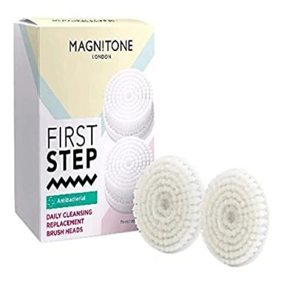 Image of Magnitone London First Step Antibacterial Daily Cleansing Replacement Brush Heads Compatible with Compact Brush, Pack of 2