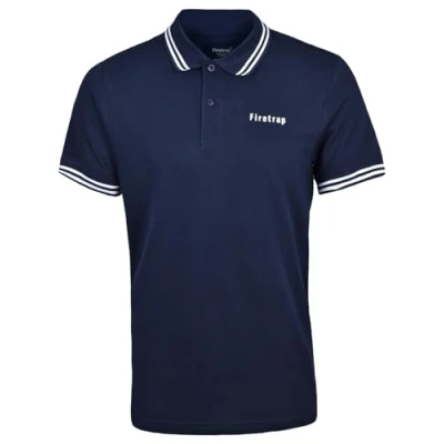 Image of Firetrap Mens Polo Shirt Cotton Polos Tshirt Short Sleeve Summer Ribbed Tipping Collar Tshirts Top Navy S