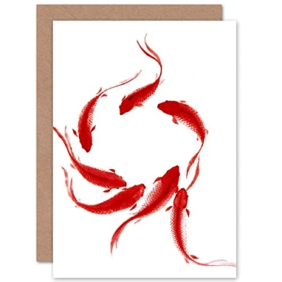 Image of Wee Blue Coo Koi Fish Painting Greeting Card With Envelope Inside Premium Quality