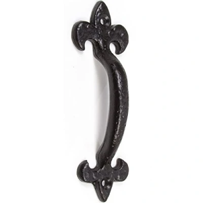 Image of Vintage 165mm Black Door Handle Fleur De LYS Cast Iron Pull