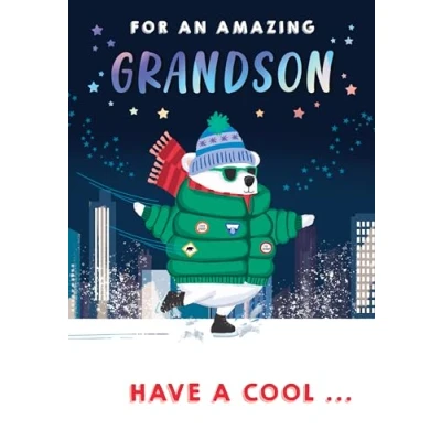 Image of Piccadilly Greetings Character Christmas Card, Grandson, Skater bear 9 x 6 inches