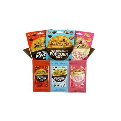 Image of Joe &amp; Seph&#039;s Award Winning Popcorn Bites (pack of 6) Milk Chocolate, Dark Chocolate Raspberry White Popcorn, Salted caramel popcorn. Luxury Gourmet Sweet