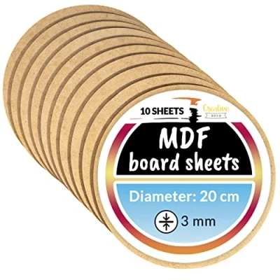 Image of Creative Deco 10 x A4 Round MDF Board Sheet 20 0.3 cm Diameter Wooden Blank for Drawing, Home Decor, Art and Craft, Painting, DIY Projects, Laser Cutter, Pyrography