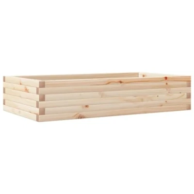 Image of vidaXL Wooden Garden Planter Solid Pinewood, Rectangular Raised Bed, 110x60x23 cm, Open Bottom for Plants/Flowers, Brown