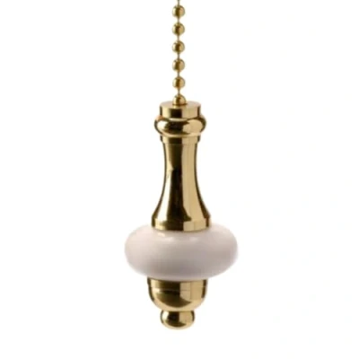 Image of Decorative Polished Brass &amp; White Ceramic Disc Bathroom Pull Chain / Cord Replacement
