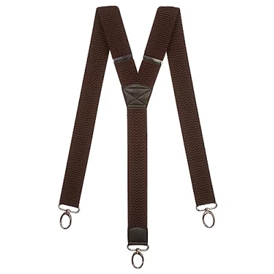 Image of Olata Heavy Duty Y Shape Braces/Suspenders with Carabiner Clips 4cm. Dark Brown