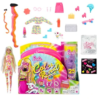 Image of Barbie Color Reveal Totally Neon Fashions Doll with Yellow Streaked Platinum Hair &amp; 25 Surprises Including Change, Gift for Kids