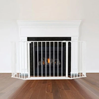 Image of Safetots Multi Panel Fire Surround, 49cm Deep x 105cm Wide, White, 70cm Tall, Child and Pet Safety, Baby Toddler Guard, Safety Barrier for Fireplaces, Easy Installation