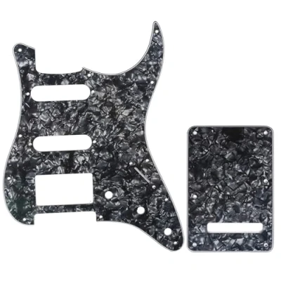 Image of Musiclily SSH 11 Hole Strat Guitar Pickguard and BackPlate Set for Fender USA/Mexican Standard Stratocaster Modern Style, 4Ply Black Pearl