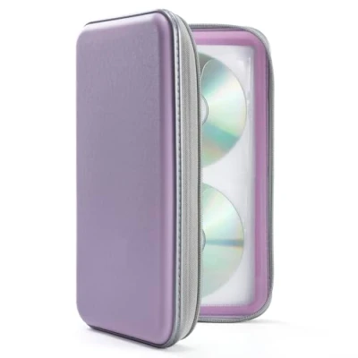 Image of DVSICK DVD Case, 96 Capacity Plastic CD Holder Case Portable Travel Protective Zipper For Car Storage Wallet Bag(lavender)