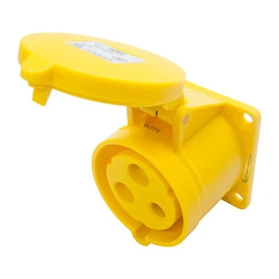 Image of 32amp 110v 2P+E IP44 Yellow Site Straight Flush Panel OUTLET Female Socket. PCE (323 4)