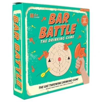 Image of Gift Republic Bar Battles The Ultimate Axe Throwing Drinking Game Fun Party with Target Board, Axes, Dart &amp; Challenge Coasters Perfect for Adults Nights