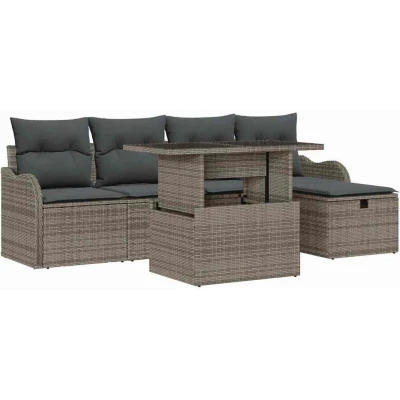 Image of 6 Piece Garden Sofa Set with Cushions Grey Poly Rattan Vidaxl