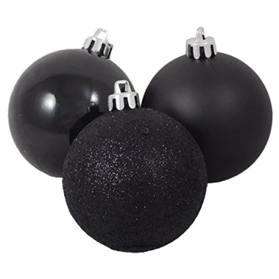 Image of Pack of 10 70mm Black Christmas Tree Baubles in Shiny, Matte &amp; Glitter Decorations