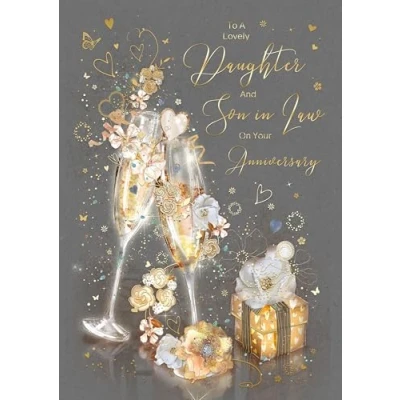 Image of Daughter and Son in Law Anniversary, Luxury Greeting Card From The Gorgeous Grace Range Gold Foil Finish Envelope