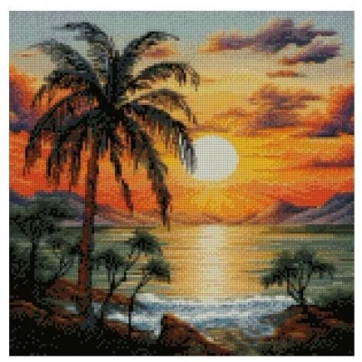 Image of Beach in Evening,Egyptian Cotton Counted Cross Stitch Kits,100% Cotton,150x150 Stitch,26x26 cm Seaview kit