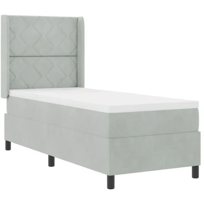 Image of vidaXL Box Spring Bed with Mattress &amp; LED Light Grey 80x200 cm Velvet