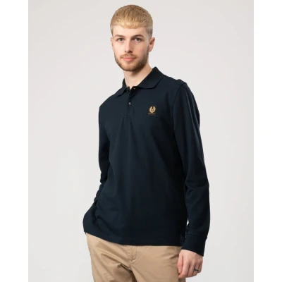 Image of Belstaff Mens Long Sleeved Polo Shirt M Dark Ink
